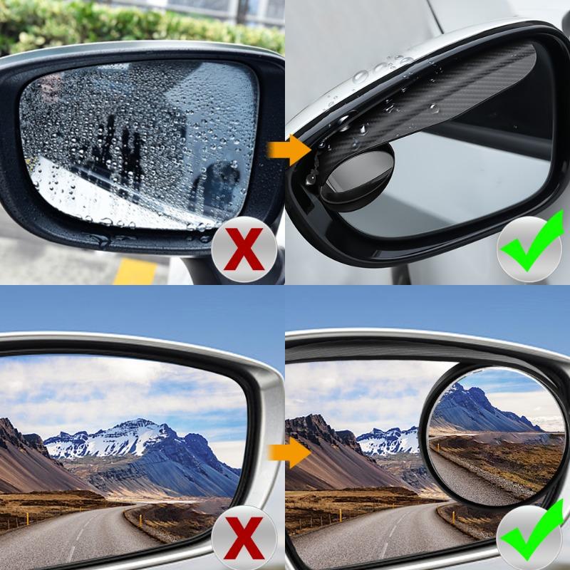 2in1 Car Rearview Mirror Rain Eyebrow Reversing Small Round Mirror Rainproof Sunshade Sticker Car Rain Shield Blind Spot Mirrors