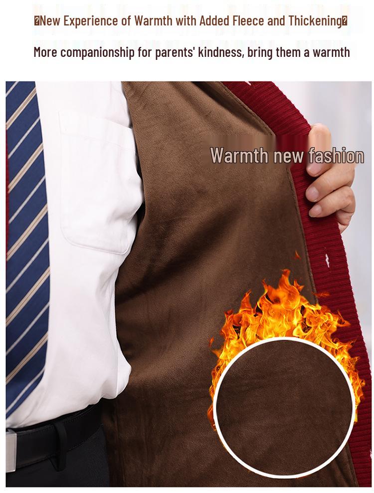 Autumn Winter Essential Fu Character Sweater: Middle-aged & Elderly Couple's Plus Velvet Tang Suit Red Cardigan for Men & Women.