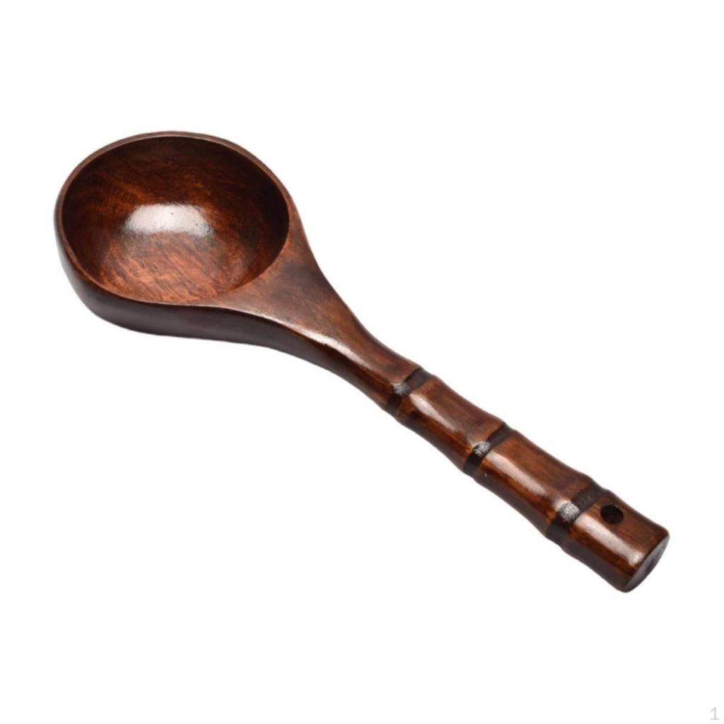Wooden Ladle with Hanging HoleLengthHandled DeepBowl Serving Spoon for Home Cooks,