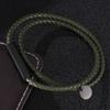 Fashion Stainless Steel Charm Men Bracelet Green Leather Braided Punk Bangles Jewelry Accessories