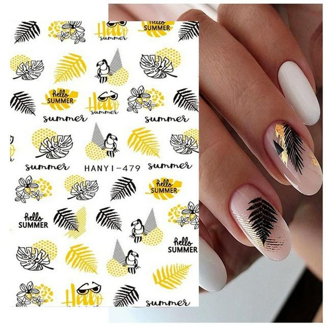 Zurück Kleber Aufkleber 3D Nagel Aufkleber Schwarz Weiß Geometrische Zeichnungen Designs Nagel Aufkleber Dekoration Für Nail Art Schönheit