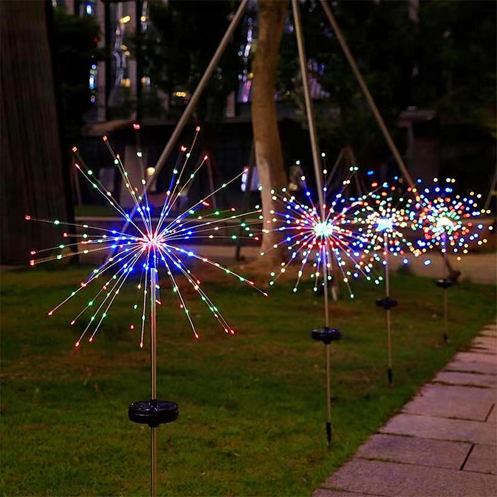 Solar LED Fireworks String Lights - Copper Wire Lights for Christmas, Festival, Courtyard, and Lawn Decor.