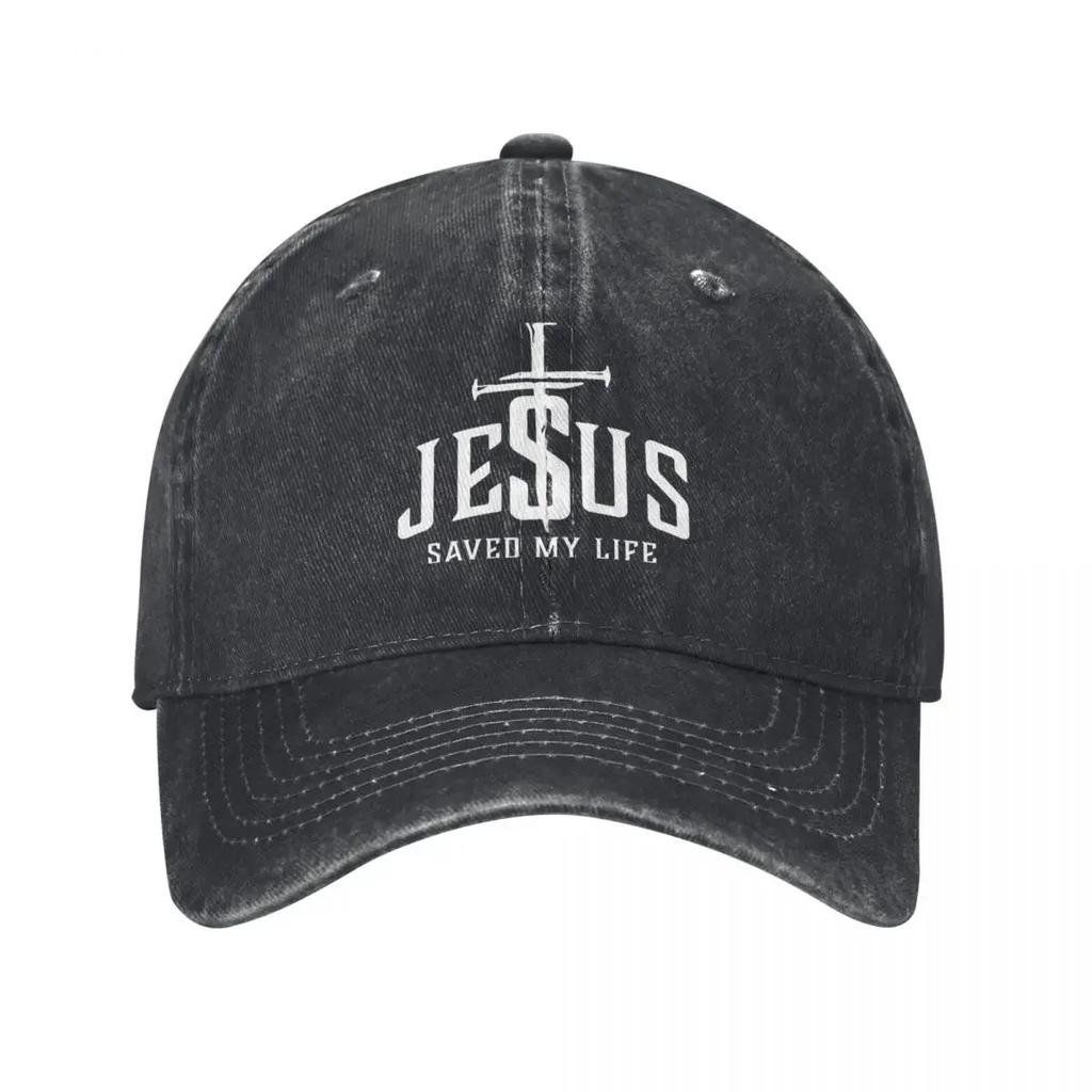 Jesus Saved My Life Christian Baseball Cap Distressed Print Adjustable Casual Sun Protection Hat