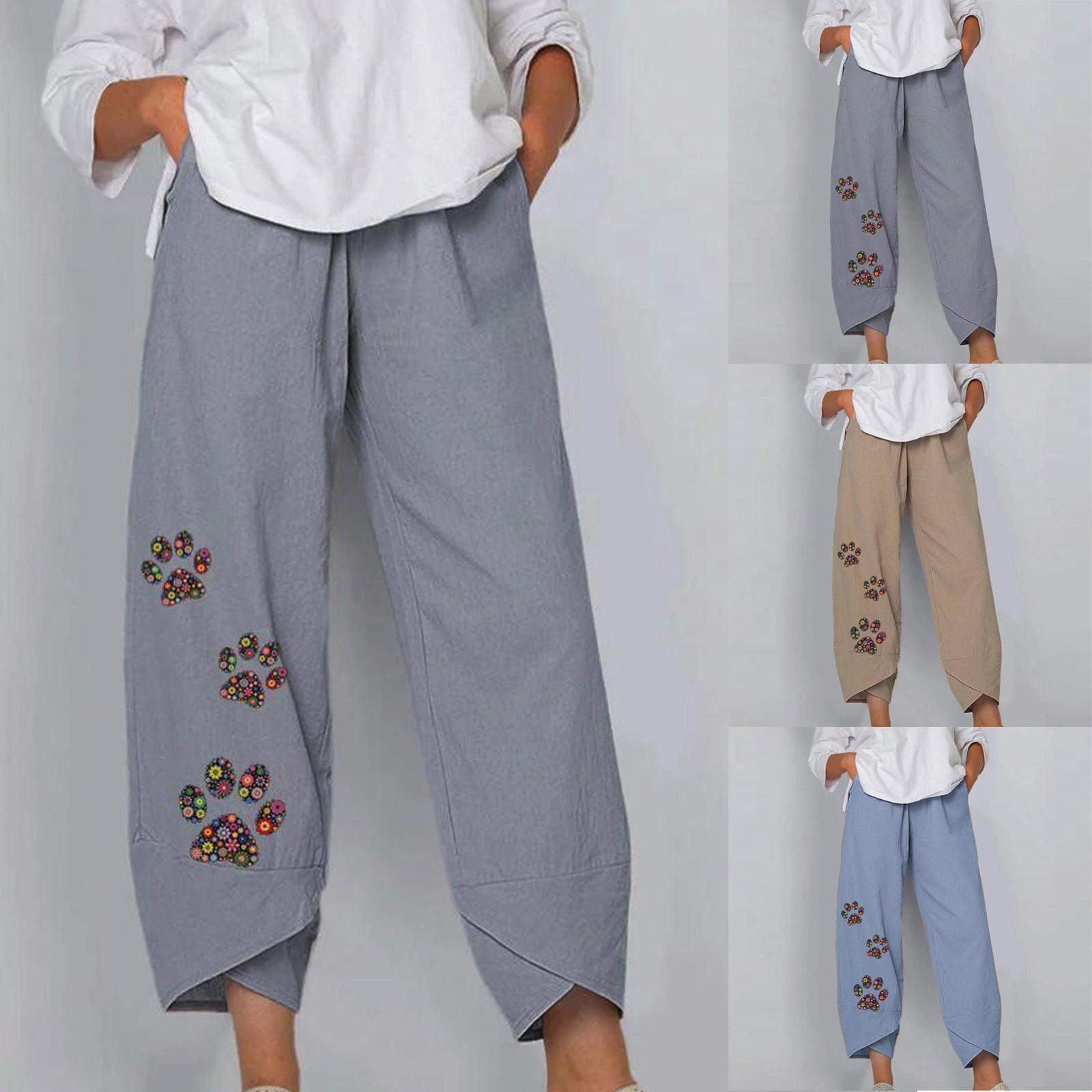 

Женские летние повседневные свободные широкие брюки из хлопка и льна с вышивкой