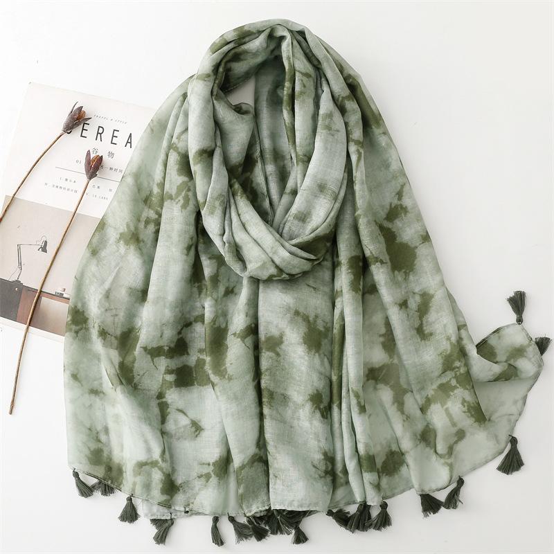 Spain Fashion Abstract Tie-Dyed Tassel Viscose Scarf Autumn Shawls And Wraps Beach Pashmina Stole Bufandas Muslim Sjaal 180*90Cm