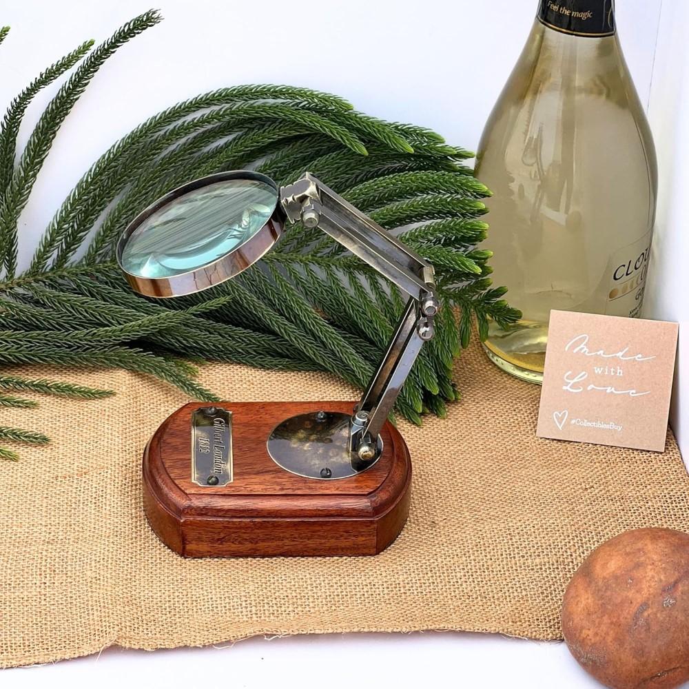 Nautical Desk Magnifier Wooden Base Foldable Magnifying Glass