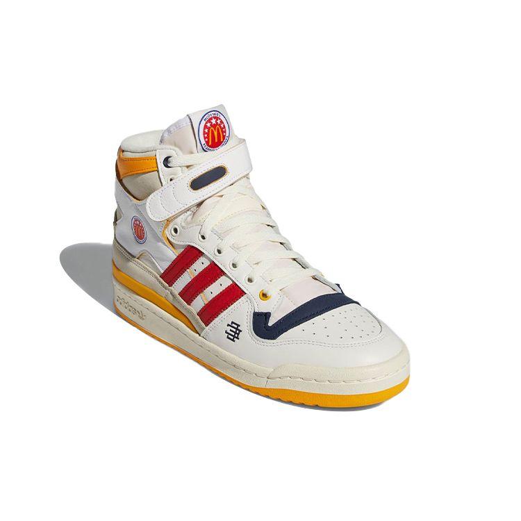 Eric Emanuel x adidas Forum 84 High McDonalds All-American Unisex-Sneaker Weiß Wolkenweiß Kräftiges Gold H02575