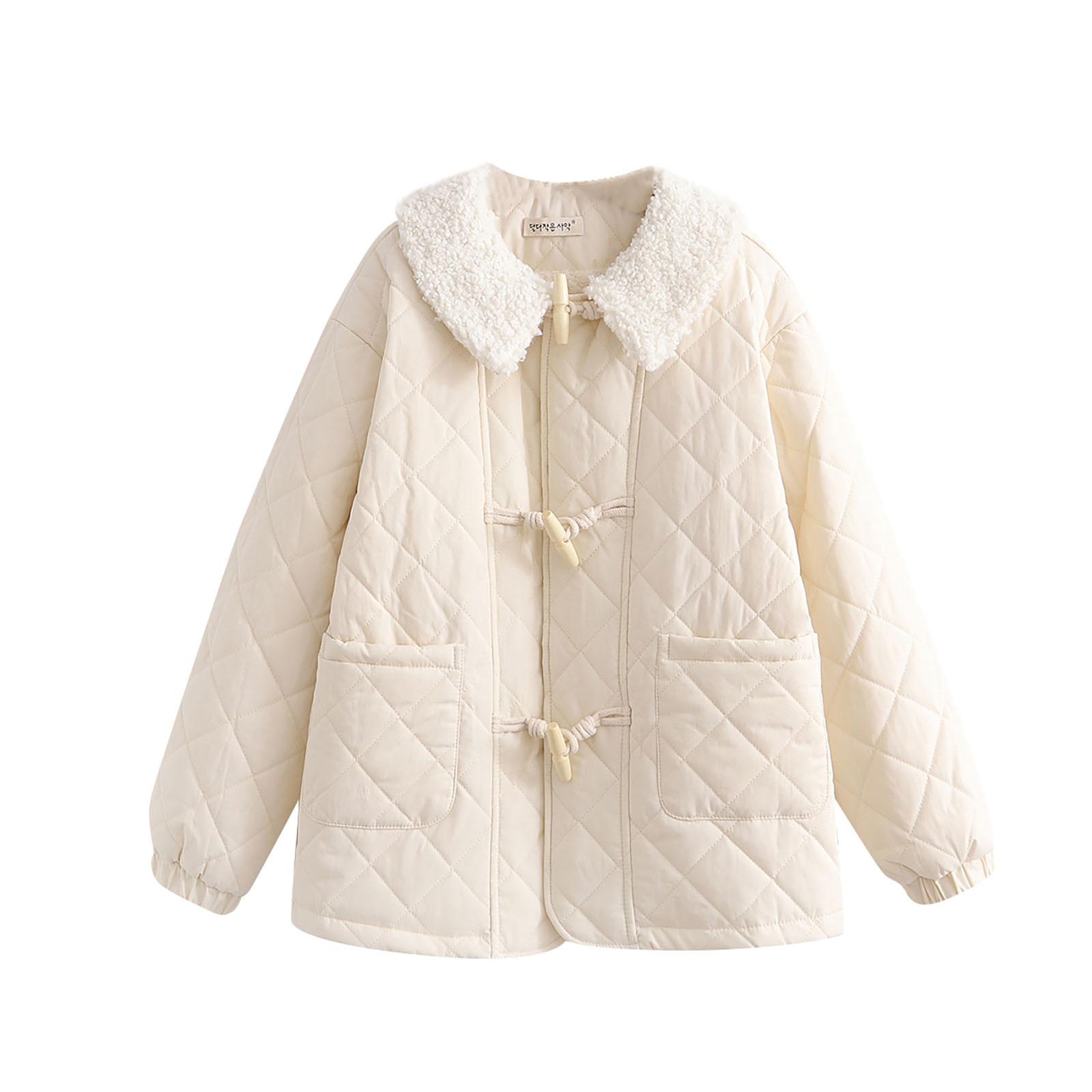 

Женская модная осенне-зимняя свободная теплая хлопковая куртка с воротником из овечьей шерсти и пуговицами