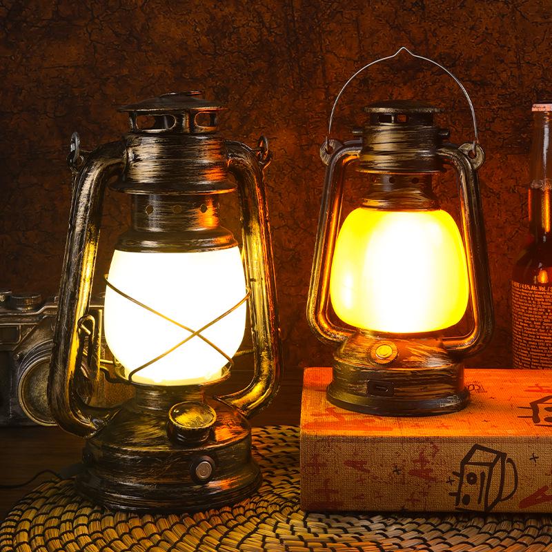 Cross-Border Retro Lantern: Charging Bar Table, Decorative Atmosphere, Outdoor Camping Desk Lamp