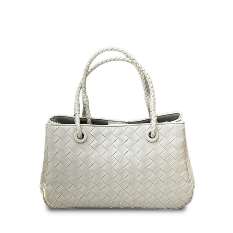 Woven Leather Tote Bag Women Large Capacity Crossbody Shoulder Vintage Style With Magnetic Soft Genuine Cowhide