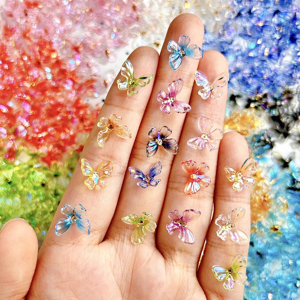 New Trendy Resin Colorful Ice Transparent 3D Fairy Butterfly Nail Art Decorations DIY Wearable Nail Accessories Wholesale
