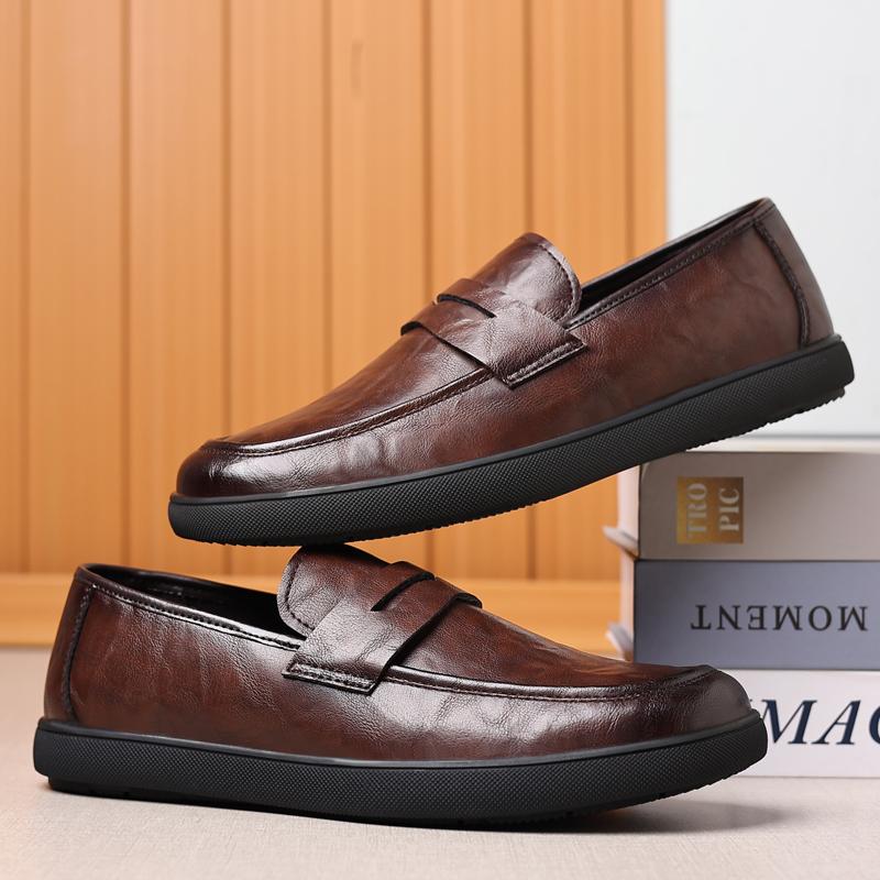 Модная повседневная обувь мужская кожаная мягкая обувь лоферы уличная мода слипоны — фото 6
