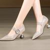 Klamra Paska Wysokie Obcasy Gruby Obcas Szpiczaste Pojedyncze Buty Damskie Perłowa Cyrkoniowa Klamra Płytkie Wcięcie Wiosna i Jesień Buty Damskie