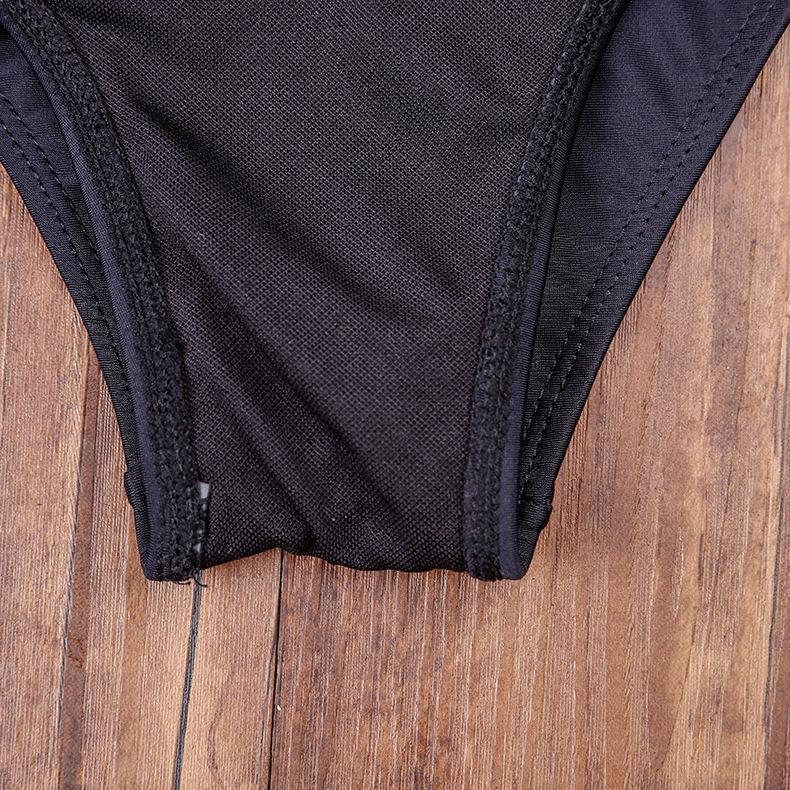 Frauen Dreieck Oversize Split Bikini Set Krawatte Seite G-String Tanga Badeanzug Verband Neckholder Schwarz Einfarbig