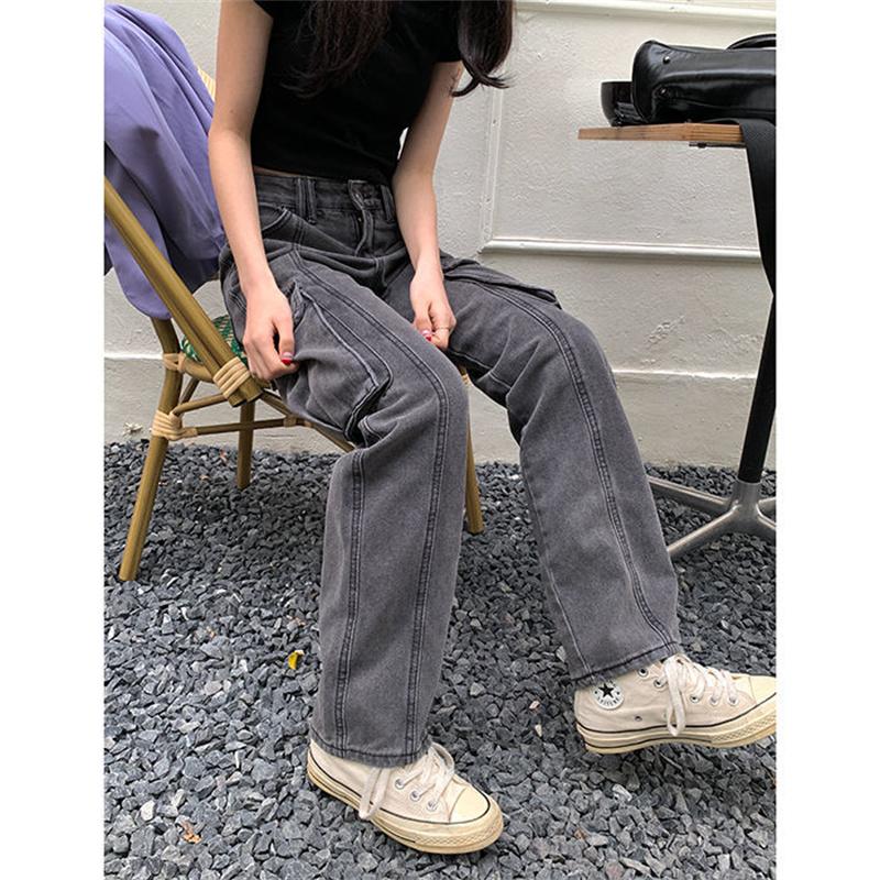 Spring 2022 Womens Fashion High Waist Y2k Women's Wide Leg Jeans Baggy Woman Denim Capris Cargo Pants Jean Mom Jeans Trousers