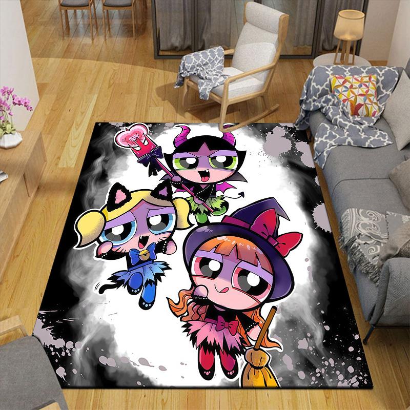 The Powerpuff Girls2 Flannel Pattern Square Carpet,Area Rug,Carpet Rug for Living Room Bedroom Sofa Playroom Decor,Non-slip Floor Mat
