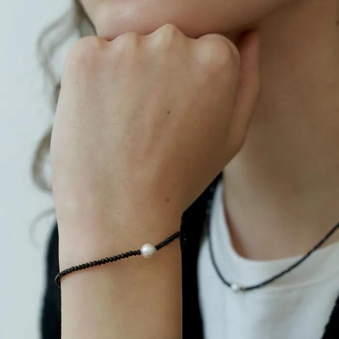 Black Spinel & Pearl Bracelet