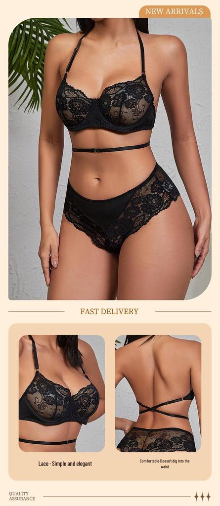 Black Lace Halter Bra & Panty Lingerie Set