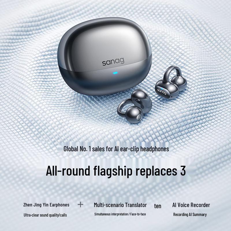 SANAG S8S Ultra Open-Ear Clip-On AI Translator Headphones