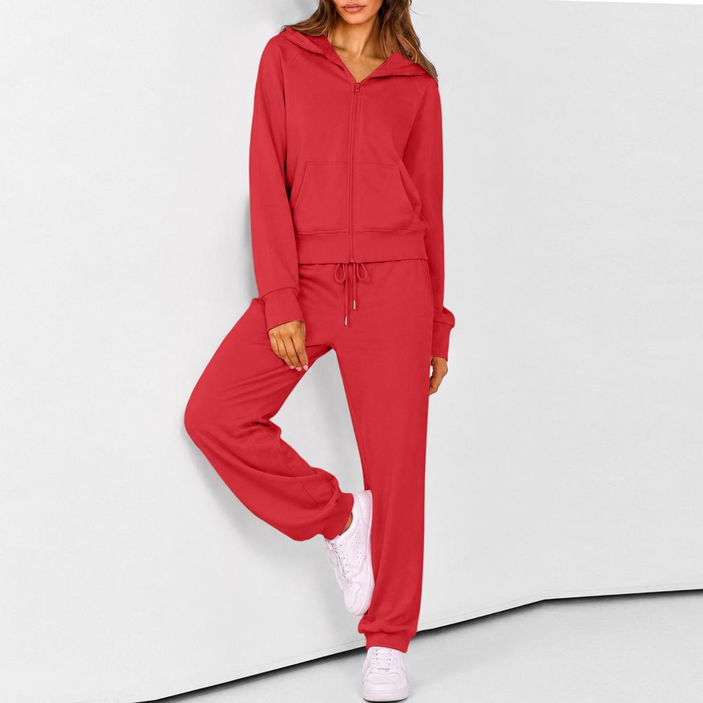 Women's Zip Up Hoodie and Jogger Set - Casual Two Piece Track Suit with Color for Activewear