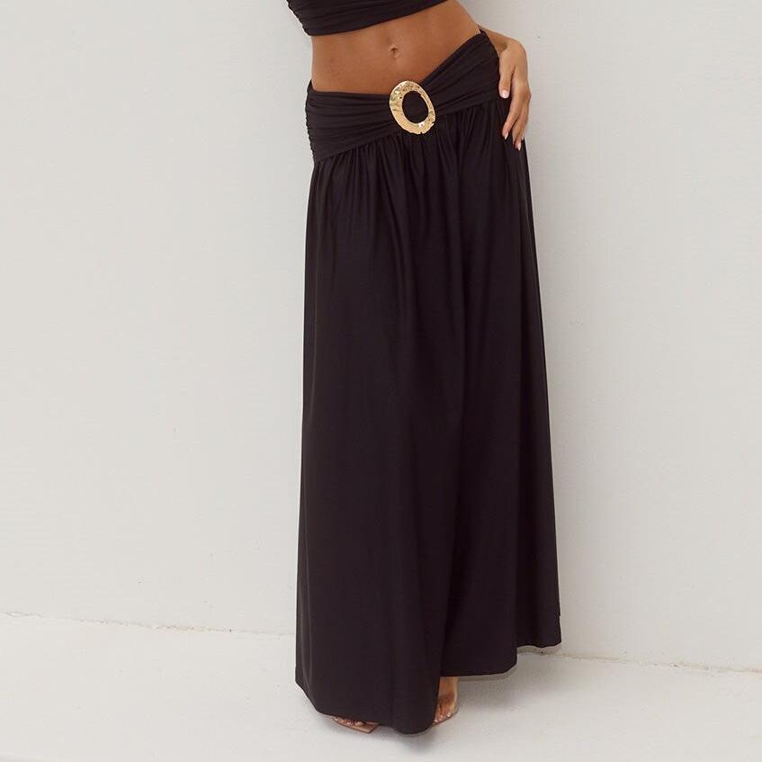 Foreign Trade Summer New Solid Color Sleeveless Backless Metal Buckle One-word Shoulder Top Skirt Suit Women