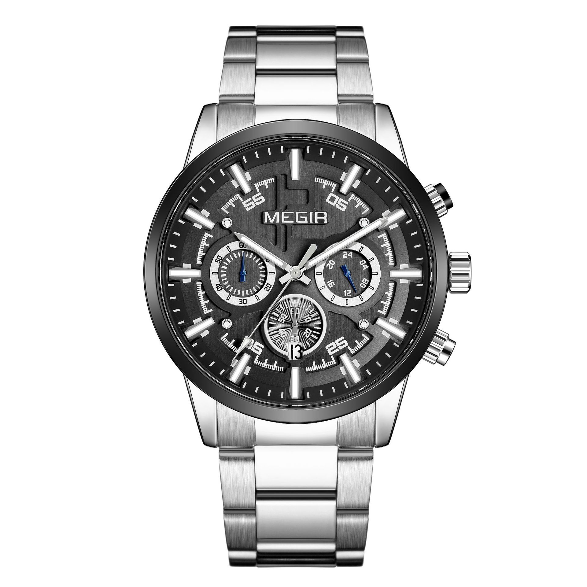 Men S Watch Multifunctional Timing Sports Business Luminous Solid Steel Belt Watch 2220