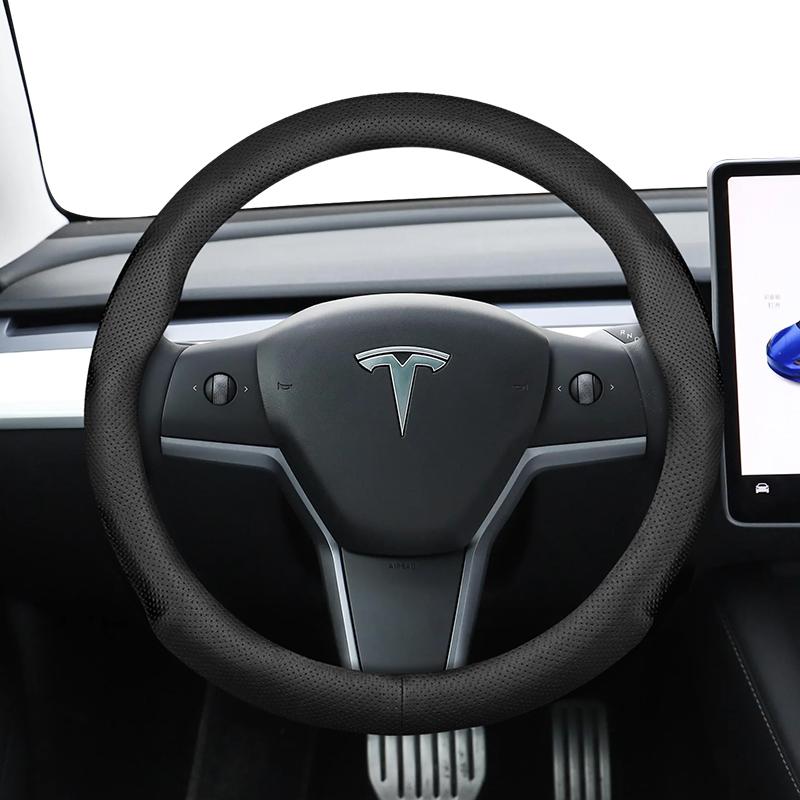 Geeignet für Tesla Ultra-Dünne Atmungsaktive Lederlenkradabdeckung Geeignet für Model 3 Y X S 2024