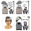 100 Days Of School Halloween Grandpa Costume Set Old Man Costume Set Hat Glasses Mustache and Eyebrows for Kids Boys