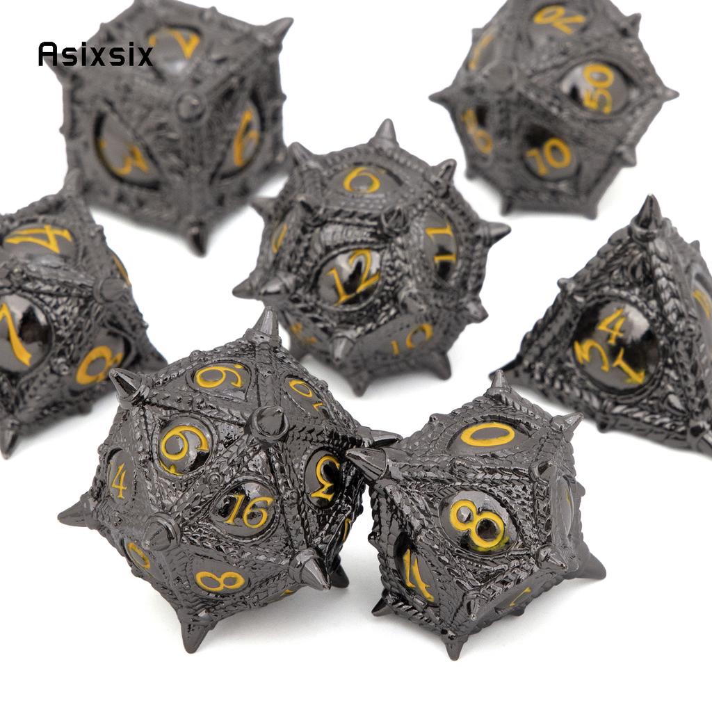 7 Pcs Black Yellow Eyes Metal Dice Solid Metal Polyhedral Dice Set Suitable for Role-Playing RPG Game Dice Role-Playing RPG