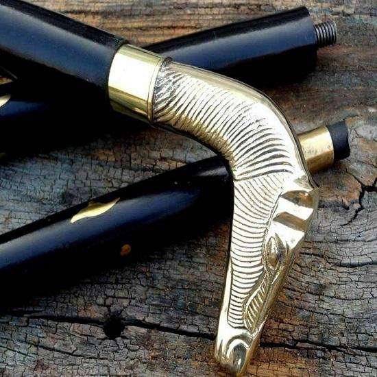 Solid Brass Horse Head Handle Handmade Style Wooden Stick Walking Shaft Cane