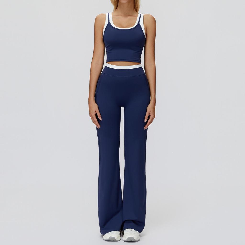 Completo da Yoga da Donna Transfrontaliero: Color Block Nude Feel, Vita Alta Costolata, Abbigliamento Sportivo Fitness Versatile