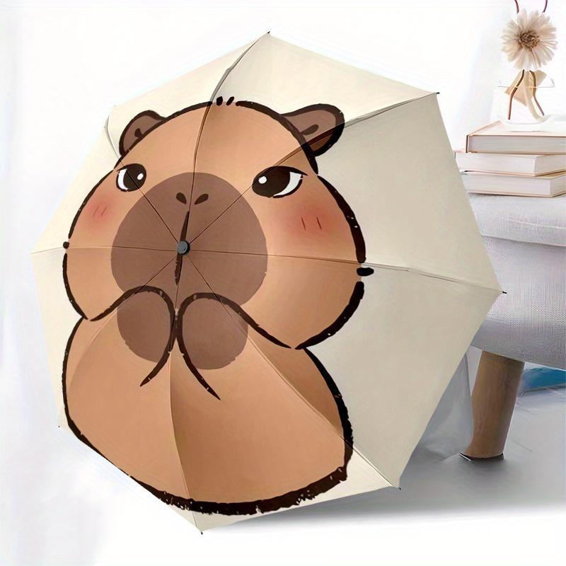 Capybara Automatic Folding Umbrella  Simple 8 Rib Design, Bright Cartoon Pattern, Durable Iron Frame, Suitable For Travel, Outdoor, Beach  C