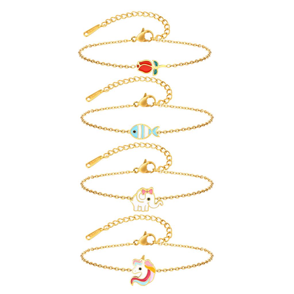 Children'S Fun Cute Wind Stainless Steel Epoxy Cartoon Bracelet 18K Gold Plated Jewelry Br-2593