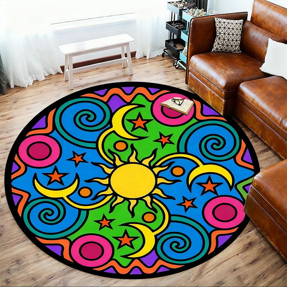 1pc Sun Moon Round Chair mat office Area Rug - Non-Slip, Floor Mat for Office, Bedroom, Ideal home decor gift p0105029
