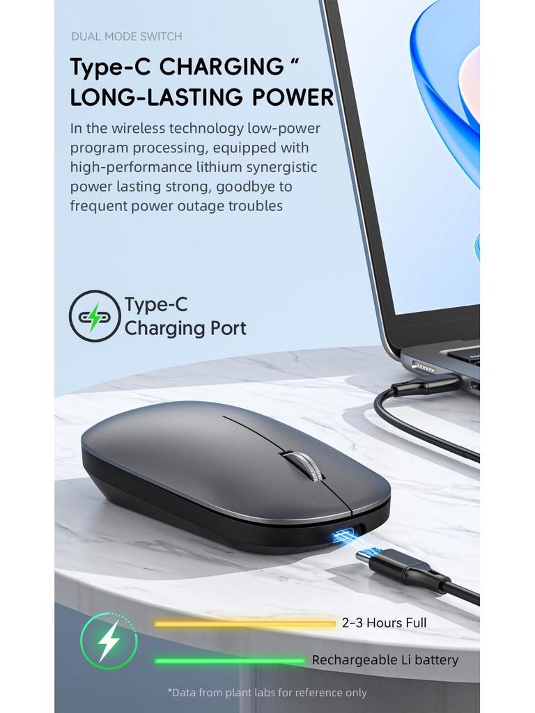 Rechargeable Silent Dual-Mode Bluetooth Wireless Mouse for Gaming and Office Use