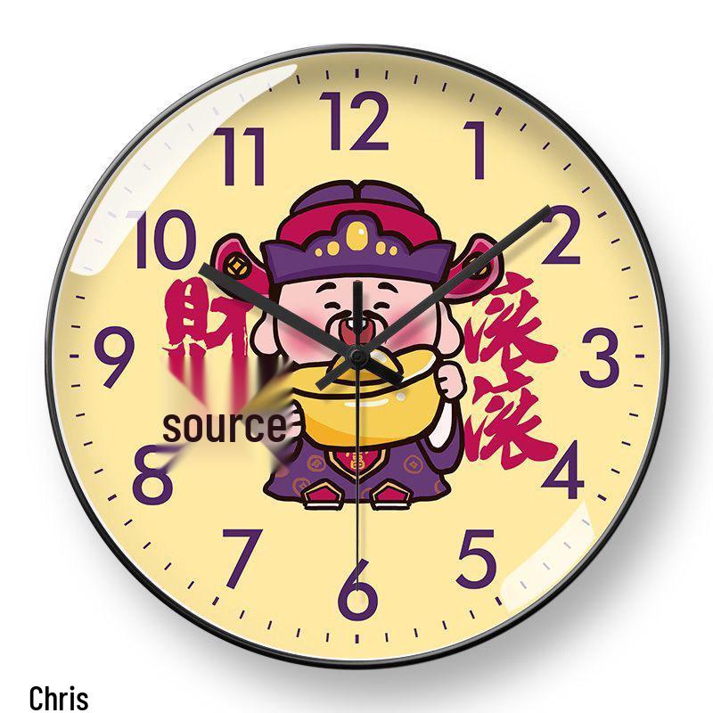 God of Wealth Luxury Silent Wall Clock - New Chinese Style for Living Room