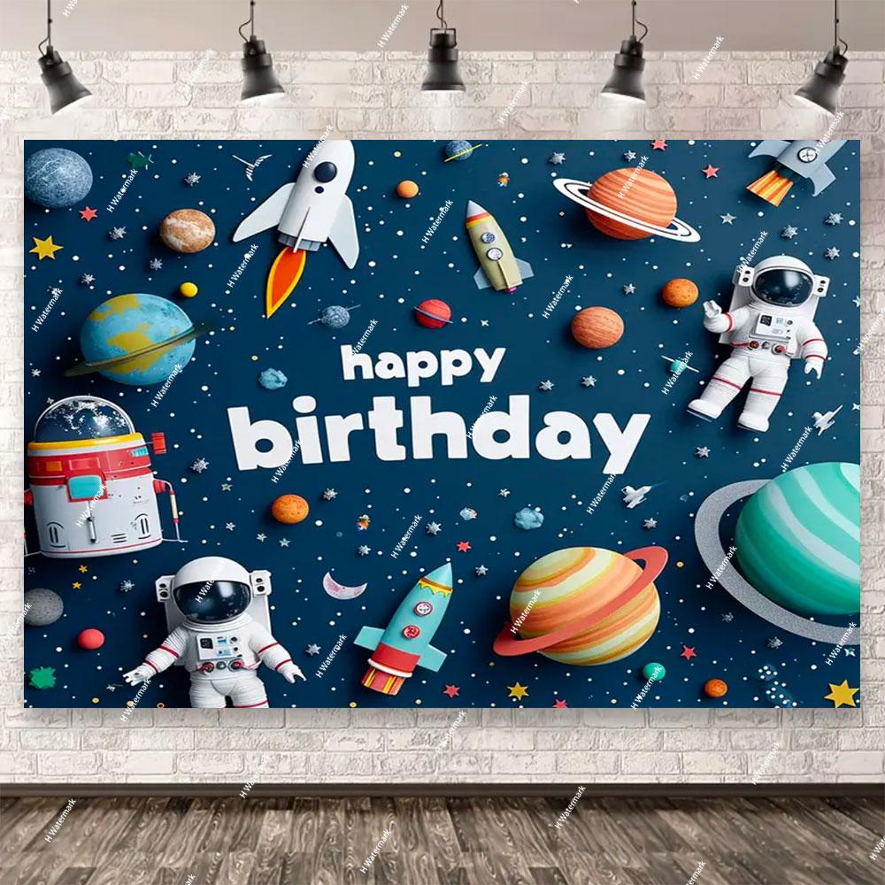 Space Astronaut Birthday Party Background Banner Custom Decoration Rocket Theme Photography Boy Birthday Gift Photo Studio Prop