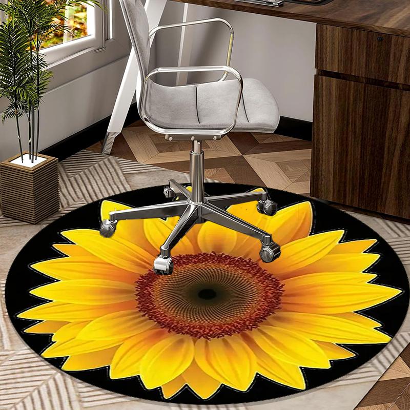 Sunflower Kaleidoscope Pattern round carpet Chair cushion Round Entryway Rug, Soft Round Rugs for Living Room, Bedroom, Circle Carpet decor gifts