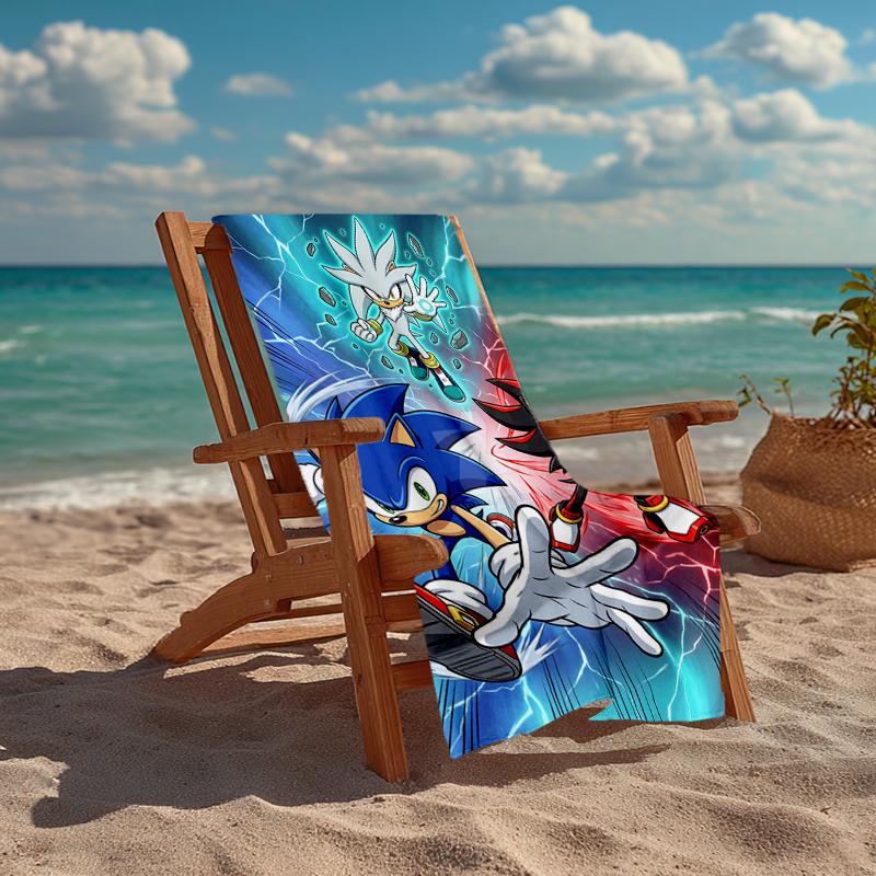 Ultra-Soft Beach Towel with Sonic Theme,Ideal for Pool - Camping, Diving - Perfect Travel Essential, Vibrant Beach Towel.