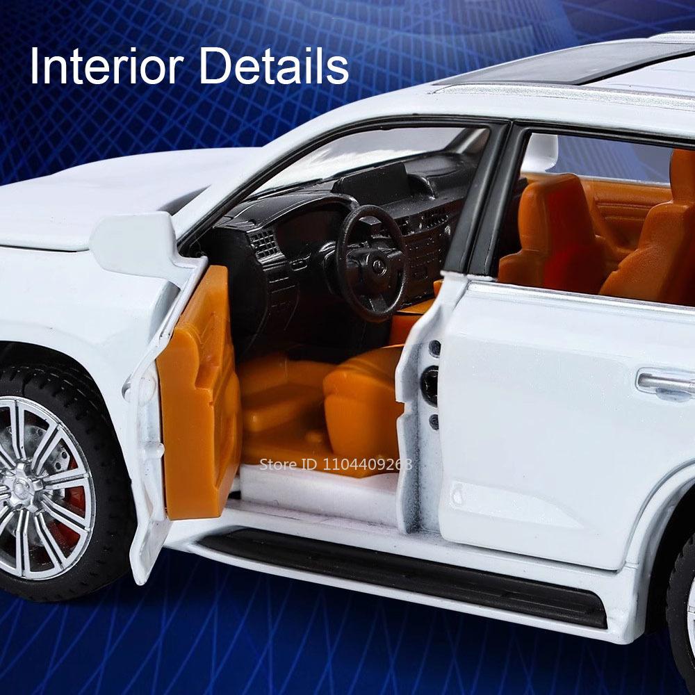 1:32 LX570 GLS580 SUV Car Model Toy Diecast Metal Doors Opened Sound Light Pull Back Off-road Vehicle Models Decorative Gifts