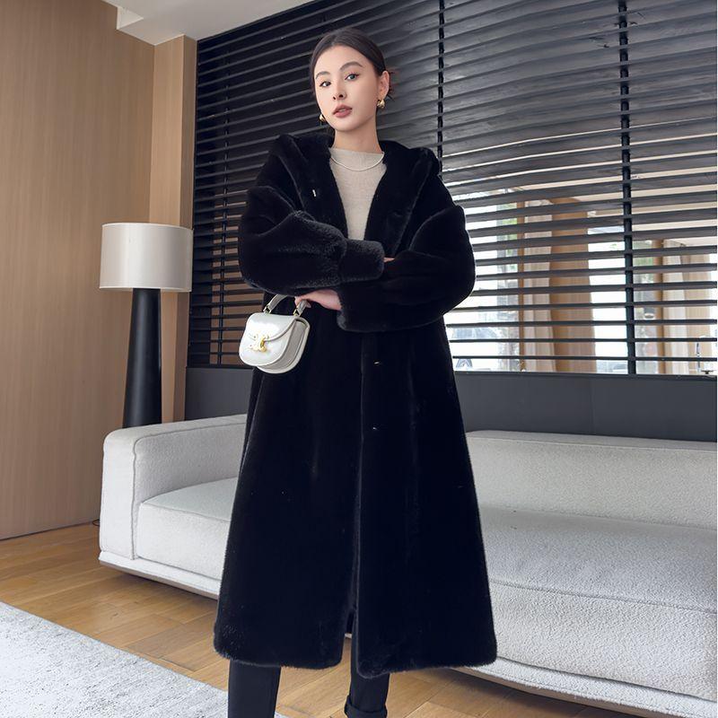 Winter New Warm Jacket Velvet Mink Coat Women's Whole Mink Environmentally Friendly Mink Fur Mid-length Coat