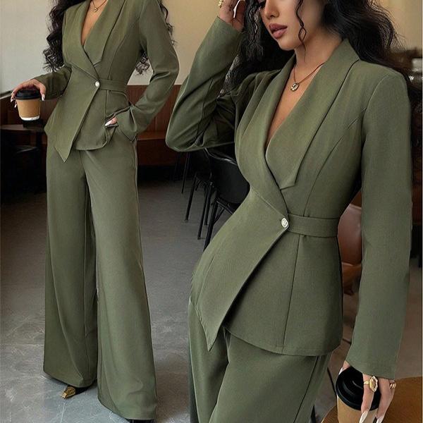 Costume d'automne pour femme, tempérament, mode, blazer à manches longues, pantalon droit, ensemble deux pièces haut et bas