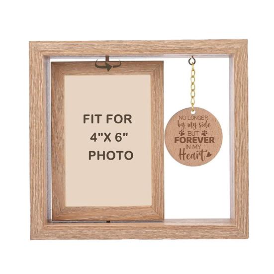 Pet Memorial Wooden Photo Frame Rotatable Dog Cat Picture Display Frame Desktop Decorative Photo