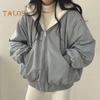 Lady Winter Coat Thick Fleece Lining Loose Hooded Long Sleeves Solid Color Double-sided Wear Zipper Closure Work Dating Travel Jacket
