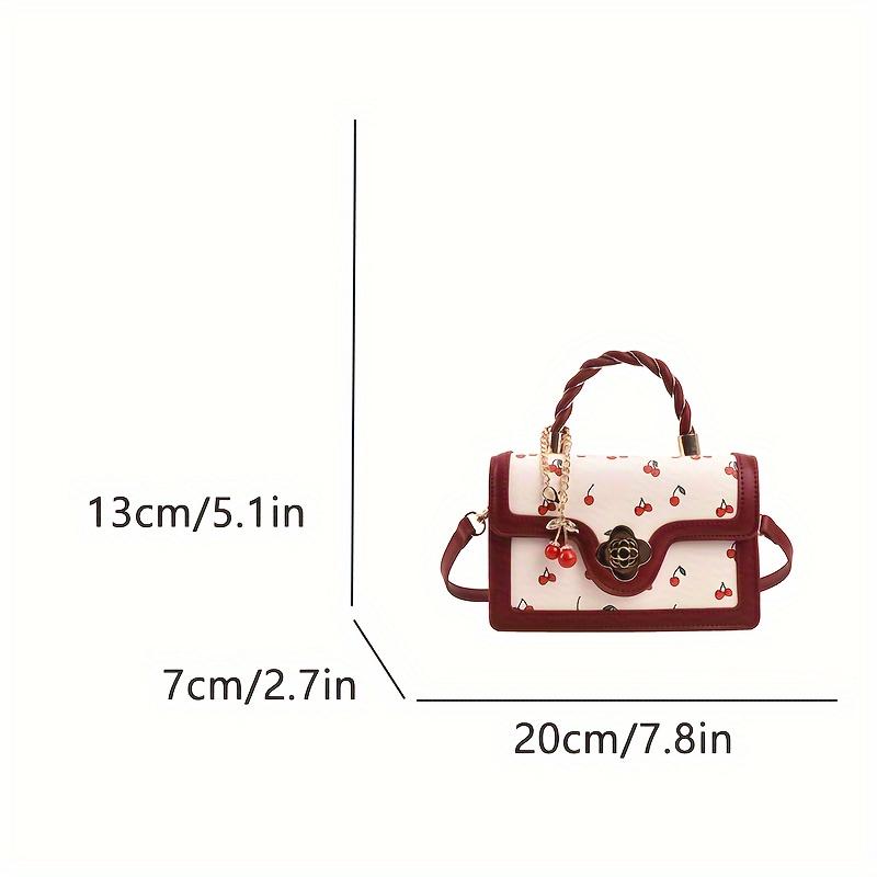 Cherry Print Handbag for Women, Sweet Mini Crossbody Bag, Stylish Flower Lock Shoulder Bag Square Purse