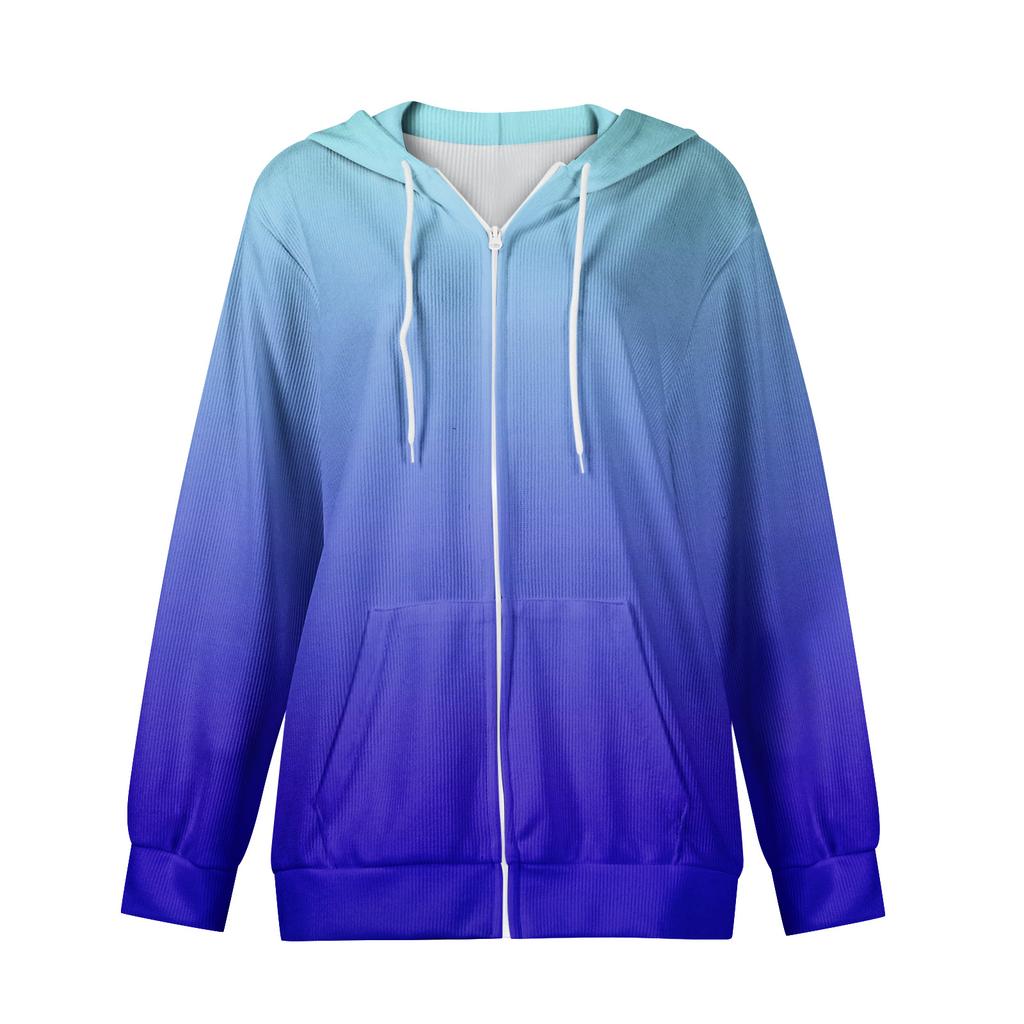 Kvinners avslappet mote langermet strikket hettegenser med glidelås og juleprint