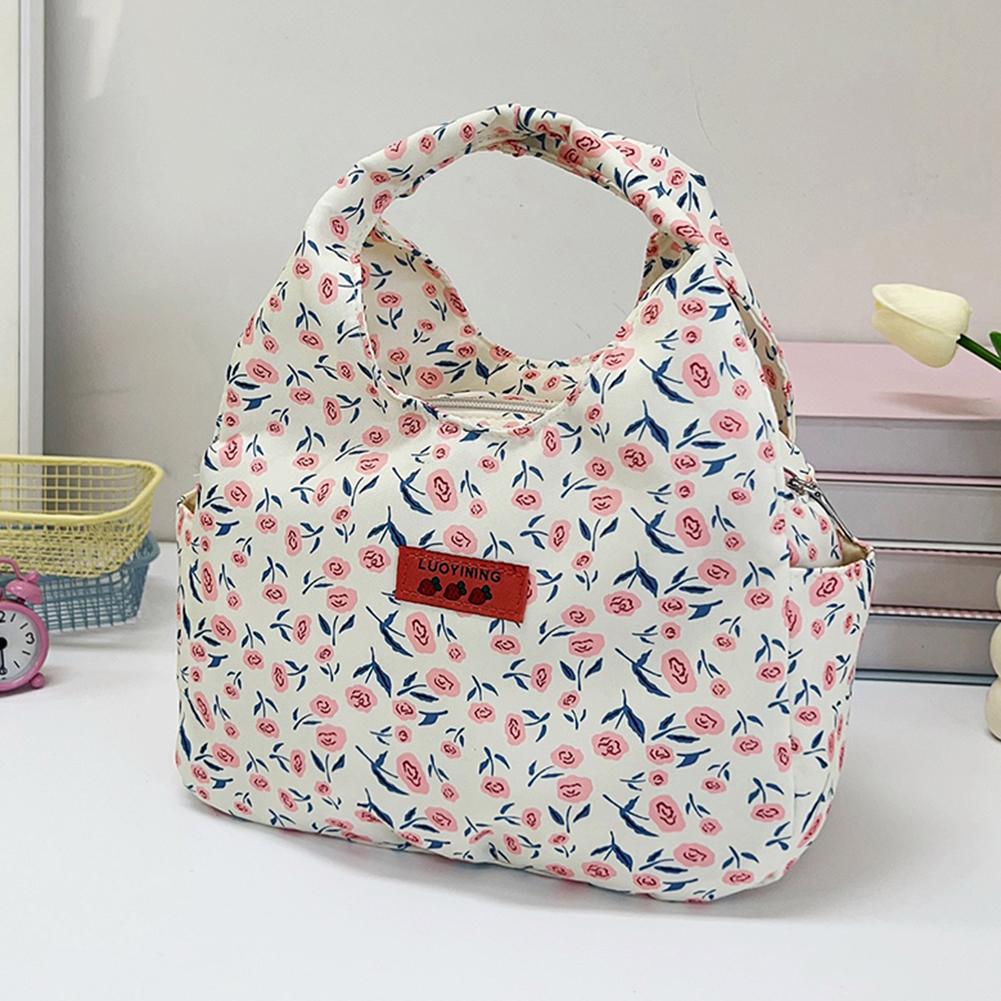 Lunchtasche für Frauen Männer Niedliche Blumen-Lunch-Tragetasche Wiederverwendbare Lunchbox Reißverschluss-Lunchbehälter für Zuhause Schule Büro Outdoor-Gebrauch