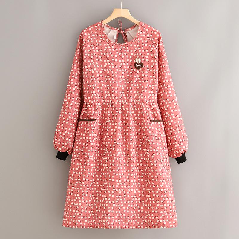 Bamboo cotton long-sleeved apron kitchen home cooking catering princess style overalls women