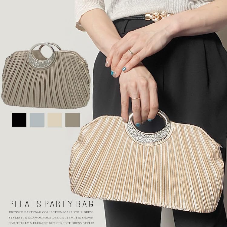 Party Large Clutch Wedding Large Pleated Satin Party Bag with Oval Handle Like a Crescent Clutch Bag [hotlips] Bag, Bag, Bag, Handbag, Women's, 3way,