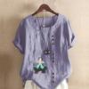 Women's New Fashion Linen Shirt Round Neck Short Sleeve Boy Printed T-shirt Summer Ladies Casual Plus Size Blouse Tops